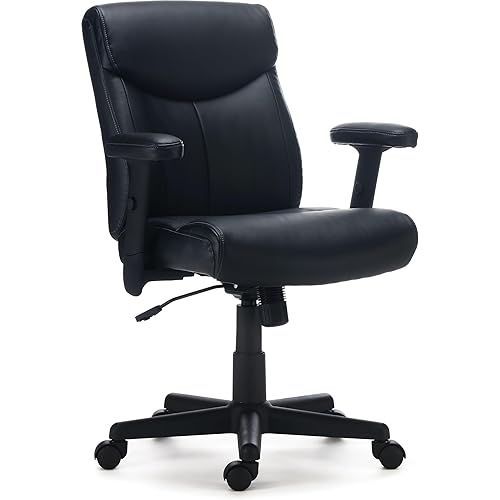 STAPLES Traymore Ergonomic Manager & Executive Office Chair, Task Desk Swivel with Wheels, Adjustable Height, Luxura Faux Leather, Black