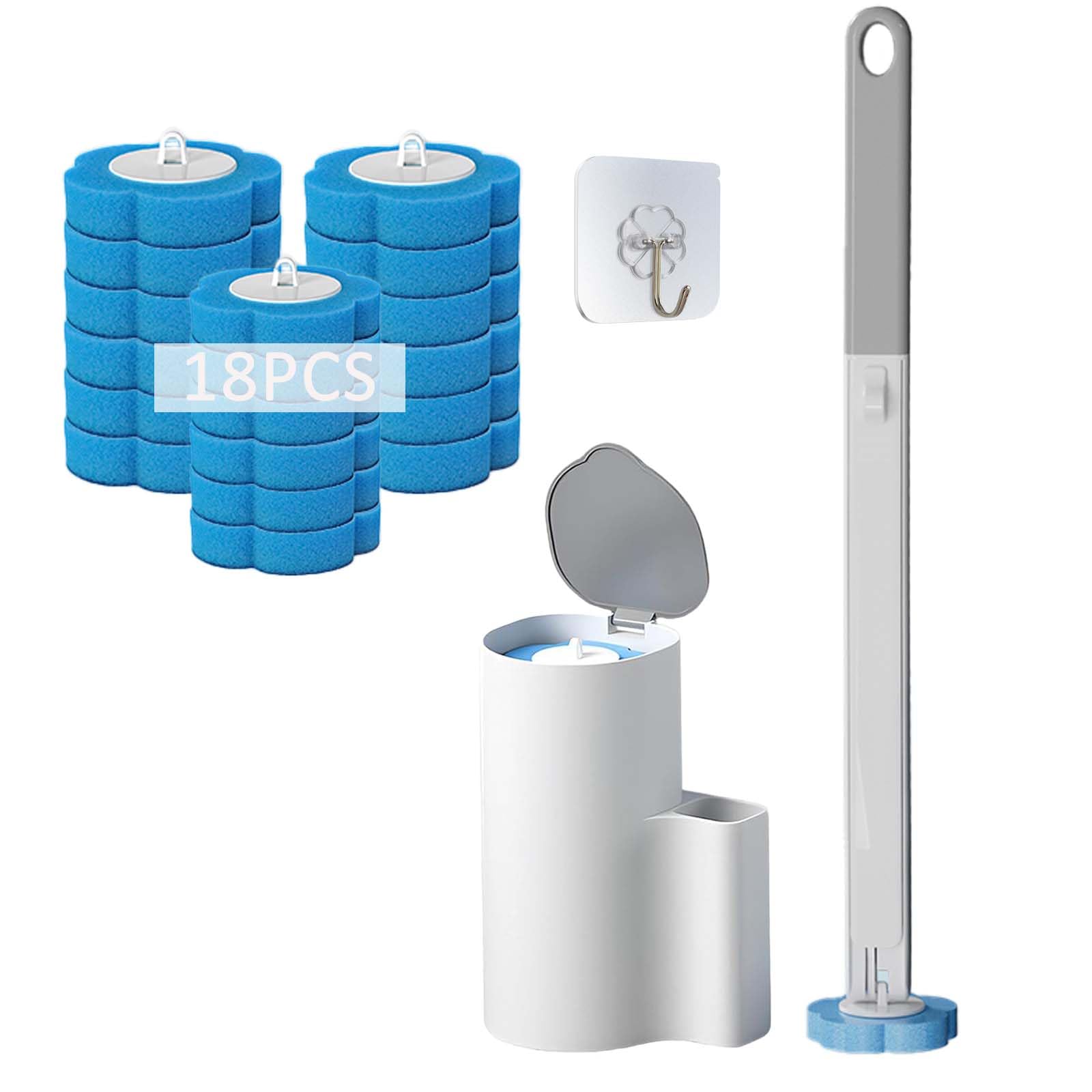 iAnomla Disposable Toilet Brush with 18 Refills, Wall Mounted Bathroom Toilet Brush, Suitable for Toilet Bowl Cleaning, Bathroom Cleaning, Sink, Bathtub, Floor - Blue (Ocean Fresh Scent)