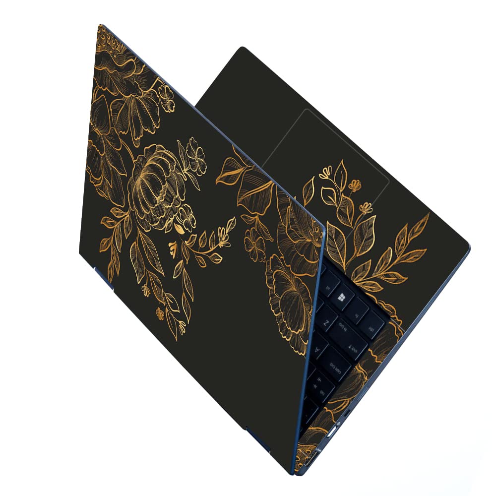 Techfit UV Printed Full Body Vinyl, HD Printed Laptop Skin/Sticker/Stretchable Vinyl/Cover Laptops Upto 15.6 inches No Residue, Bubble Free for Laptop - UV_Golden Floral on Black (B0BWHM6R24) Amazon Price History, Amazon Price Tracker