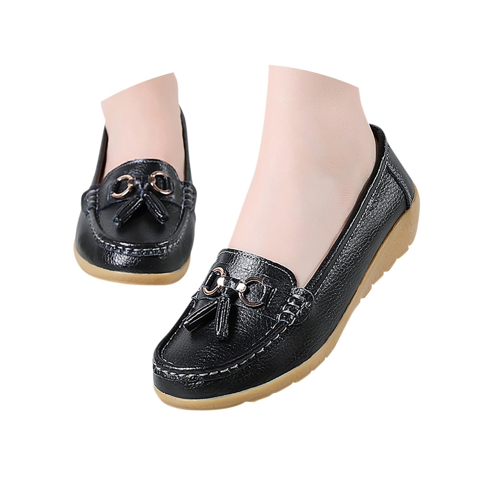 Yimijrren Womens Slip On Shoes Wide, Loafers for Women Wide Comfort Platform Shoes Women Fashion Casual Flats Walking Shoes Black