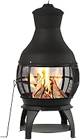 BaliOutdoors Wood Burning Chiminea Fire Pit - Steel Outdoor Fireplace with 360° View, Easy Assembly, Brown-Black