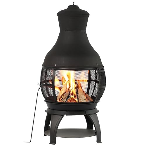 Wood Burning Fire Pits Chimenea Outdoor Fireplace Wooden Firepit, Brown-Black