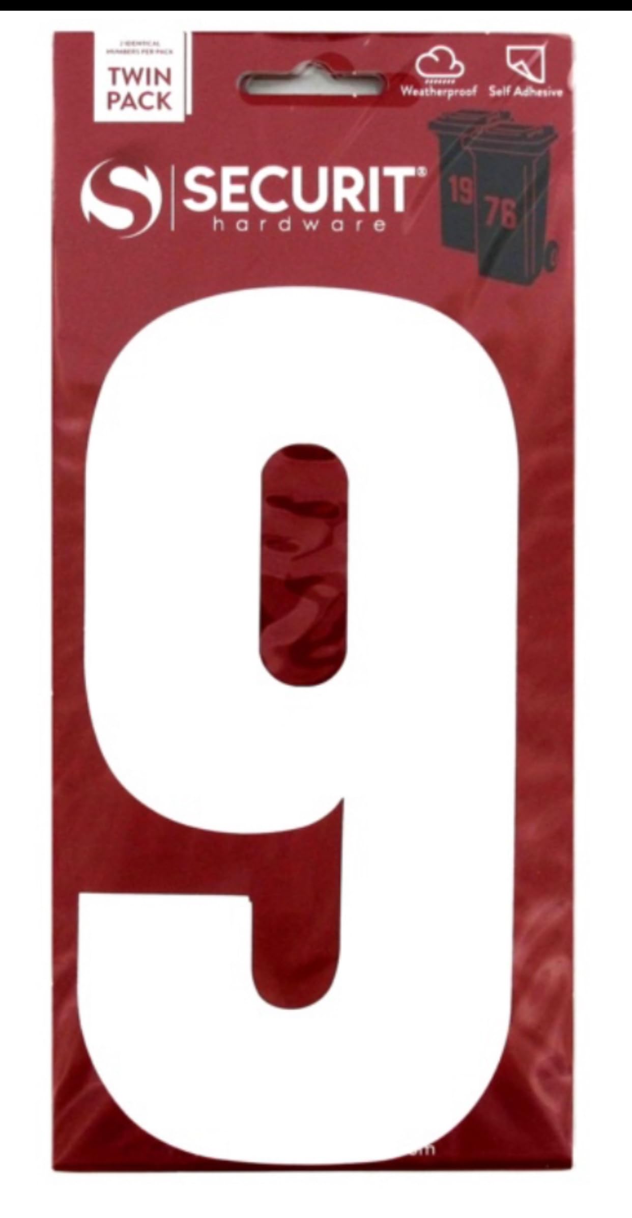 2 X Wheelie Bin Numbers 17cm 2/Pk - 9 Wheelie Bin/Dust bin/Dustbin Number Stickers
