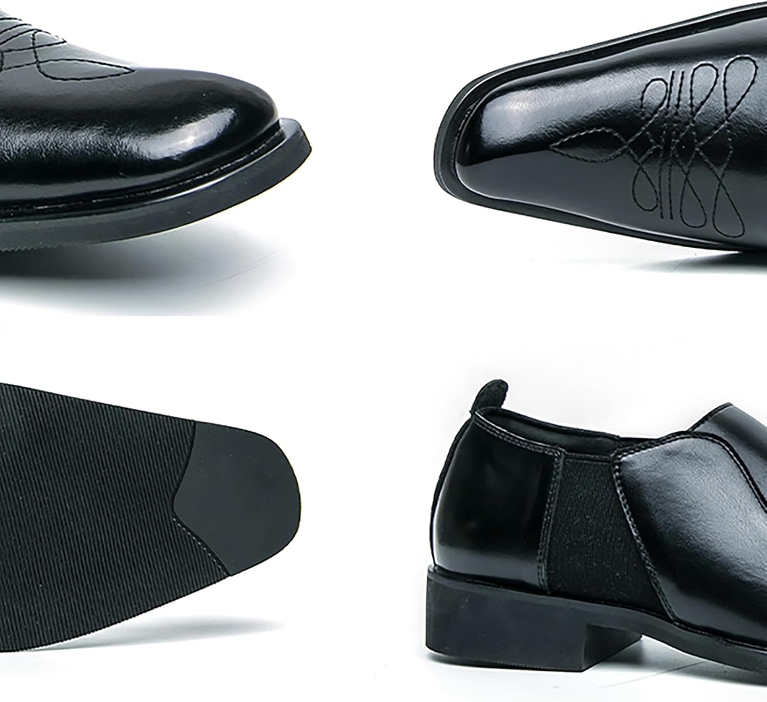 Men's Leather Embroidery Plain Toe Formal Dress Loafers Comfortable Square Toe Low Chunky Heel Classic Slip-on Penny Loafers for Business Casual Driving Work Oxfords - Image 4