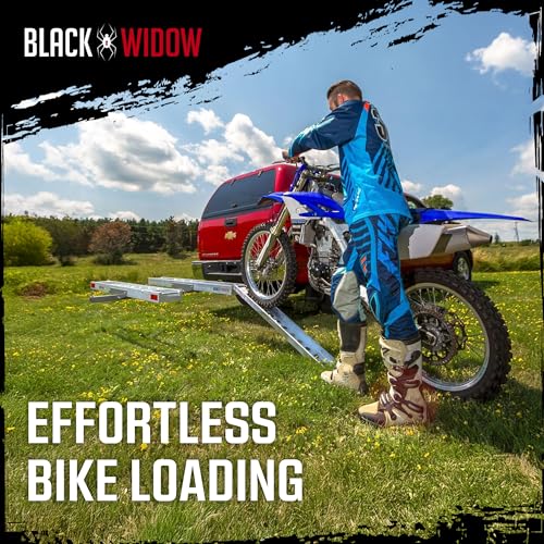 Image of Black Widow Aluminum Dual Dirt Bike Hitch Carrier with Ramp for Truck & SUV, 600-Pound Capacity - Non-Folding Motorcycle, eBike & Fat Tire Bike Hauler, Fits 2-Inch Class III /IV Receiver