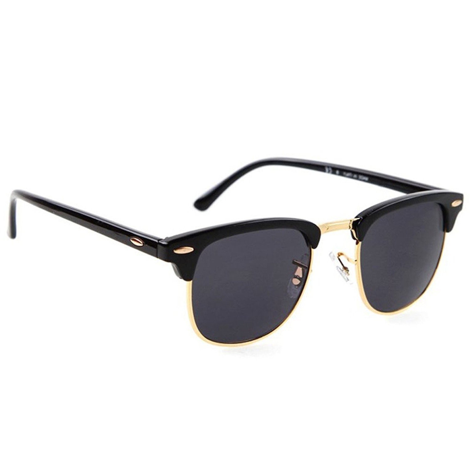 Black Golden Frame Black Shade Rectangular Sunglasses for Men & Women