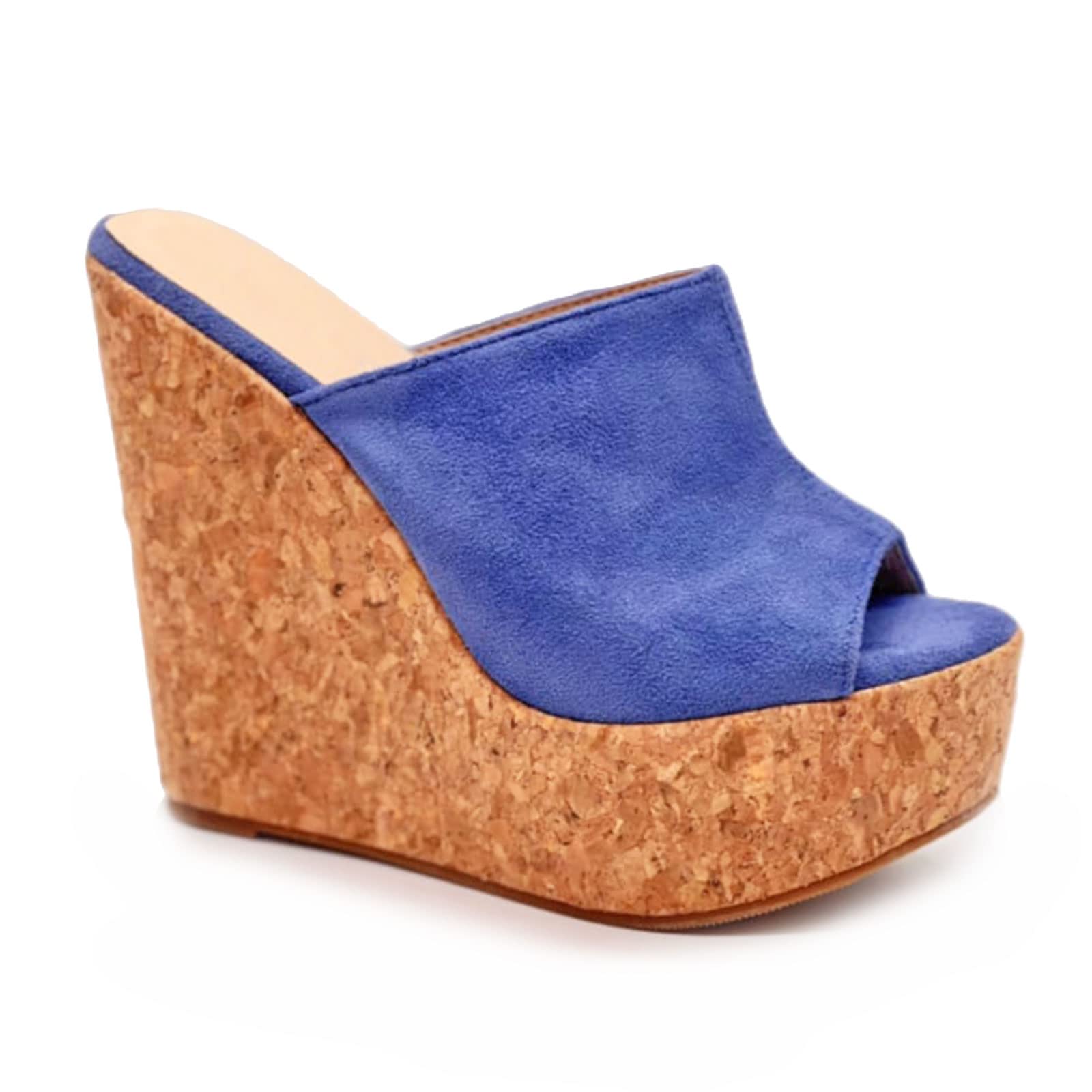 Scarpe Donna Zeppe In Sughero - Tacchi Alti Plateau Con Design Scamosciato - Foto 2