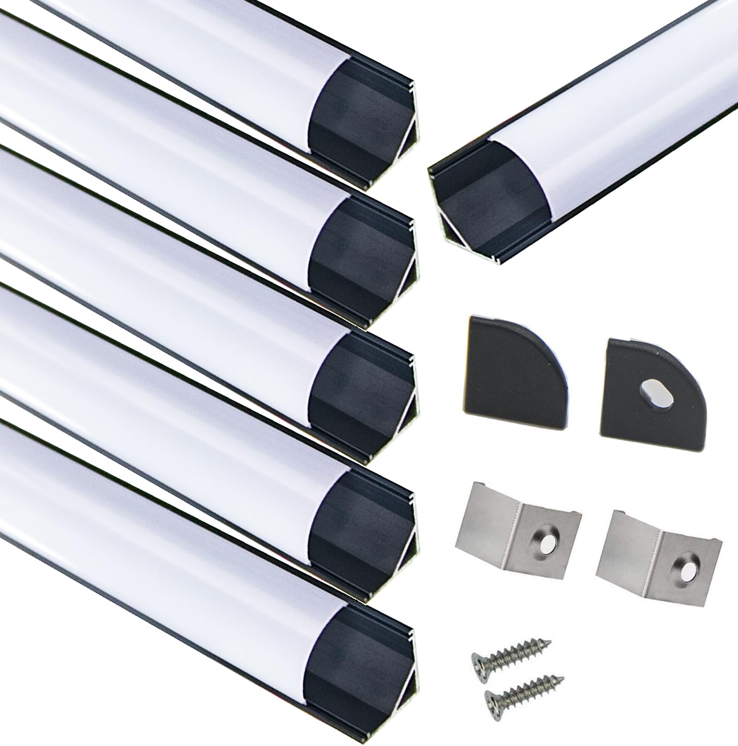 6 Pack 3.3Ft/1M LED Black Aluminum Channel V Shape with Milky PC Cover for Strip Lights Installation Professional Look … Installation Professional Look