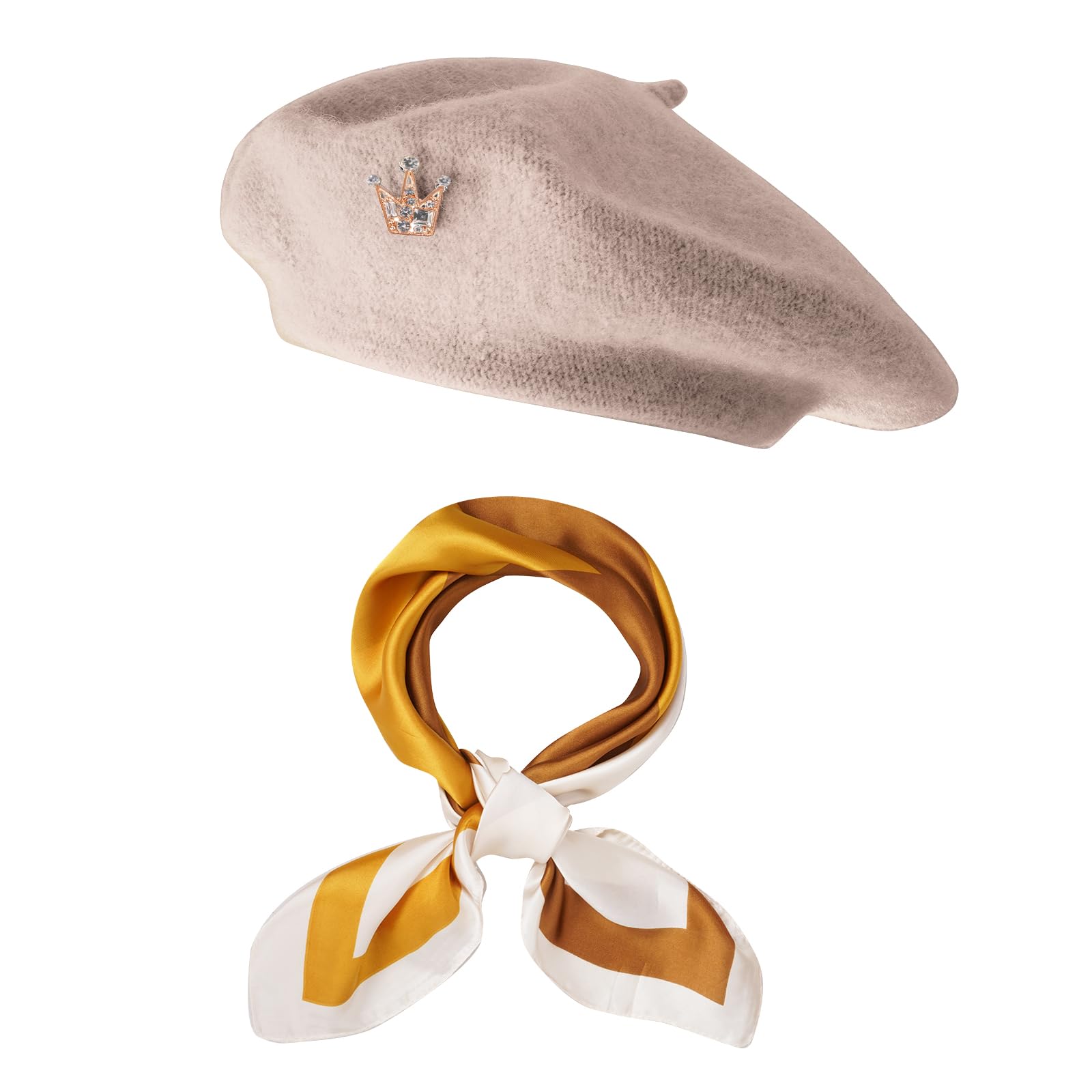 choyaxo 3pcs French Beret Hat Set Costume Accessories Set Including Beret Hat Scarf Crown Pin for Women French Themed Party