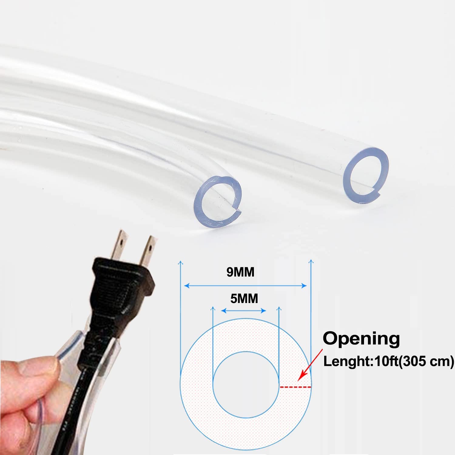 Tomonobu Dog and Cat Cord Protector, 10Ft (305cm) Clear Protector Wire Flexible, Split Tubing Cable Sleeve for USB Charge/Power Cord Audio Video Cable/Cord, Unscented, Odorless, 1 Pack