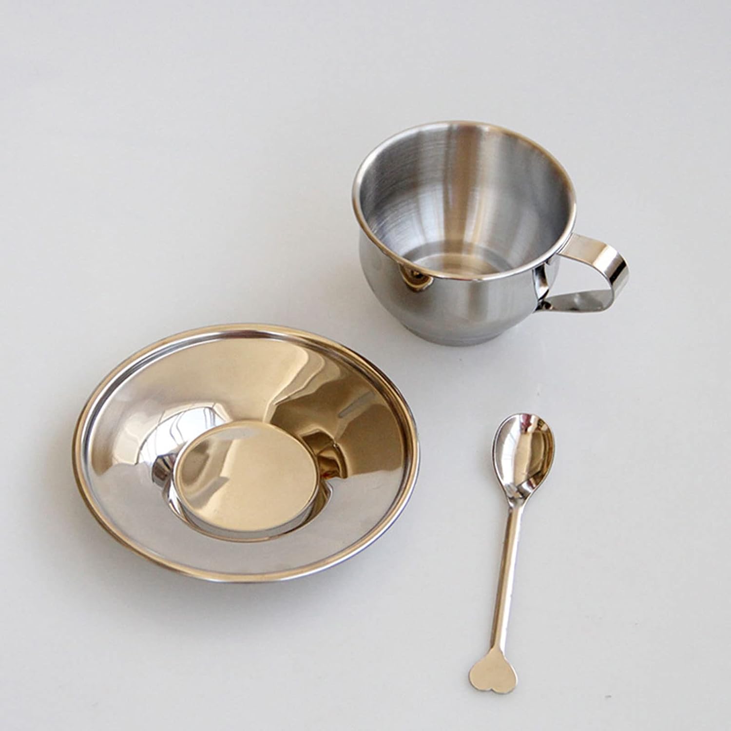 Stainless Steel Coffee Cups With Spoon And Saucer Double Walled Mugs Drinkware For Latte Espresso Milk Teas Stainless Steel Cups