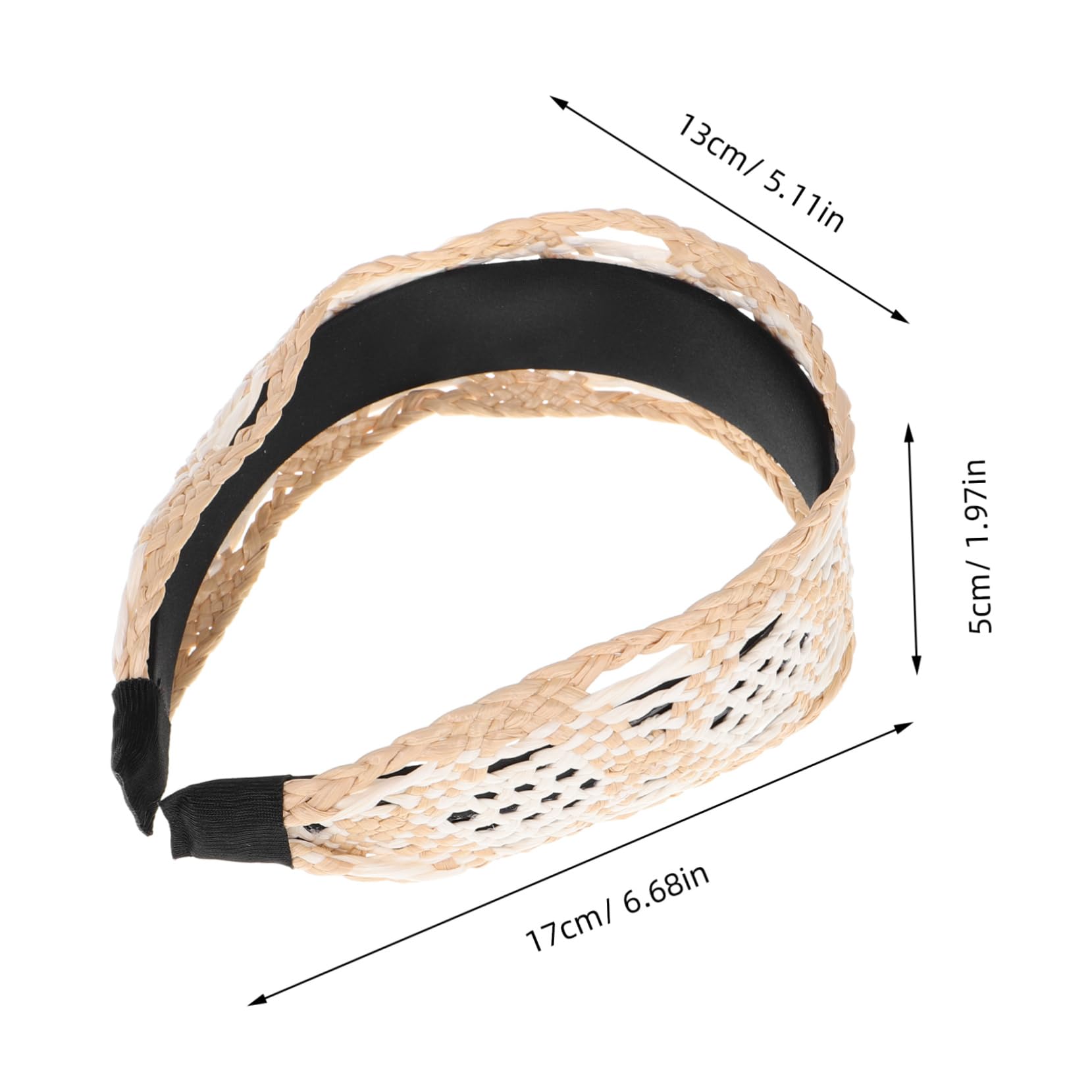 Bandeau Tissé Extra Large en Raphia Beige, Style Vintage