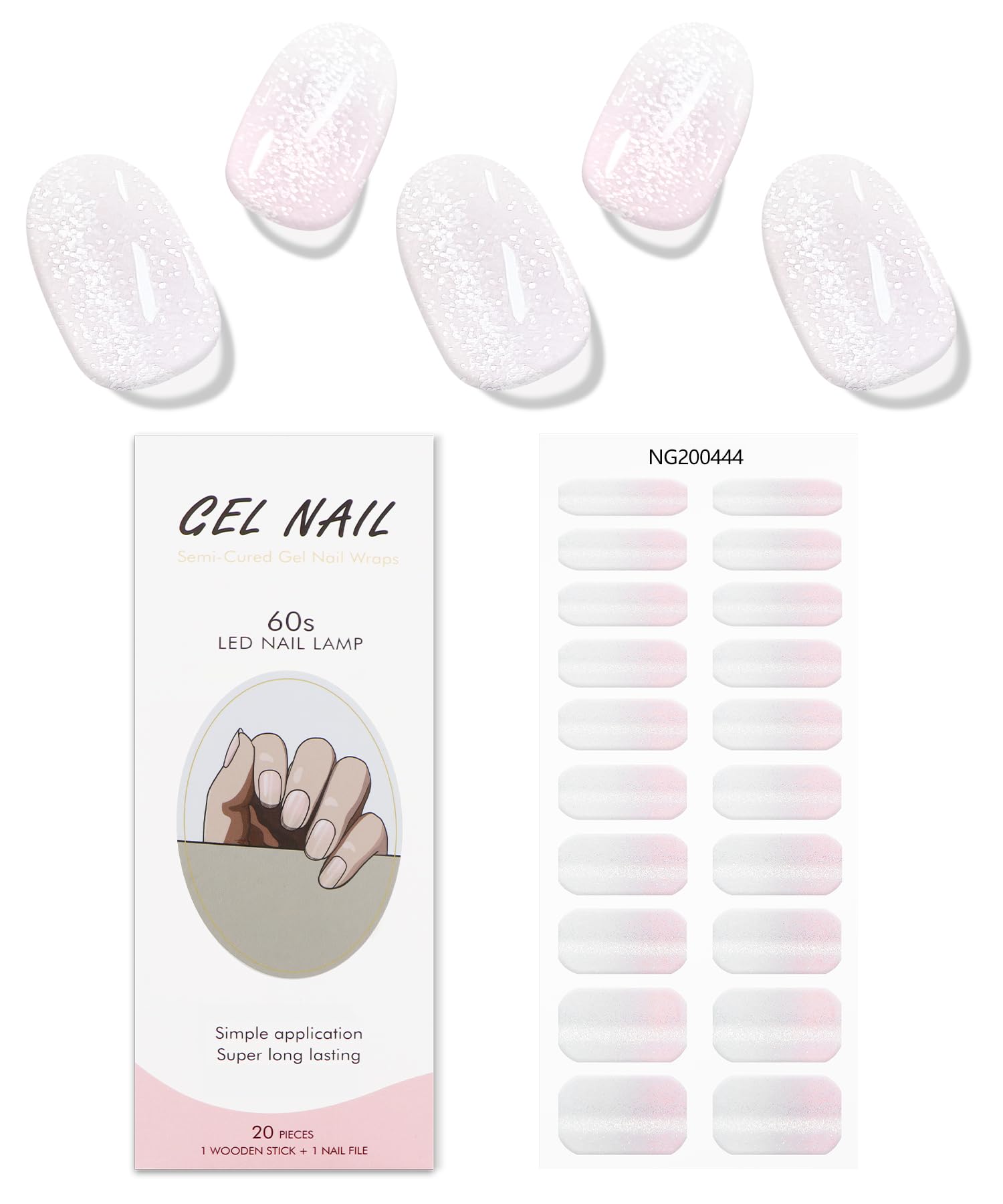 JMEOWIO Gel Nail Stickers Transparent Pink Cat Eye Semi Cured Gel Nail Strips Wraps UV/LED Nails Art Design Decoration Accessories - Image 2