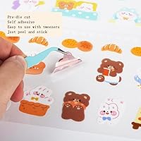 Vista 5 de Lindas calcomanías de conejo de oso de dibujos animados, 50 hojas de calcomanías kawaii, libro de calcomanías de bobina de PET, diseño de conejo