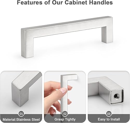 Miniatura 5 de Manijas Probrico de acero inoxidable de 12 pulgada para puerta de armario de cocina, cuadradas, níquel satinado, centro de orificios de 3.78