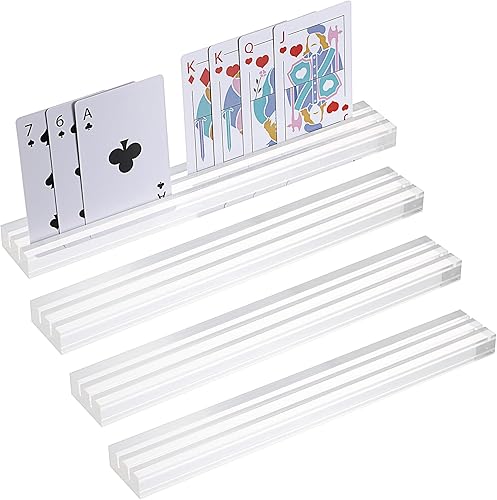 Miniatura 1 de OwnMy Juego de 4 soportes de acrílico transparente para naipes con ranuras dobles, soportes para cartas con 2 ranuras para tarjetas, barajas para