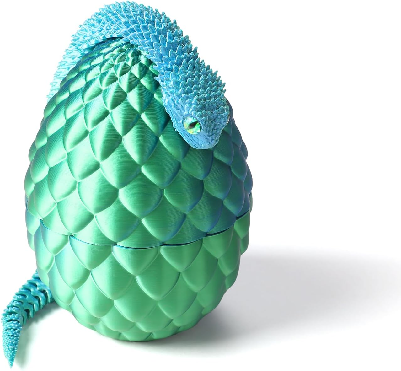 3D Printed Snake with Egg Inside, Realistic 3D Printed Snake Toy with Flexible Joints Lifelike Design Ideal for Collectors and Display Unique 3D Printed Fidget Toy Animal（Blue Green）