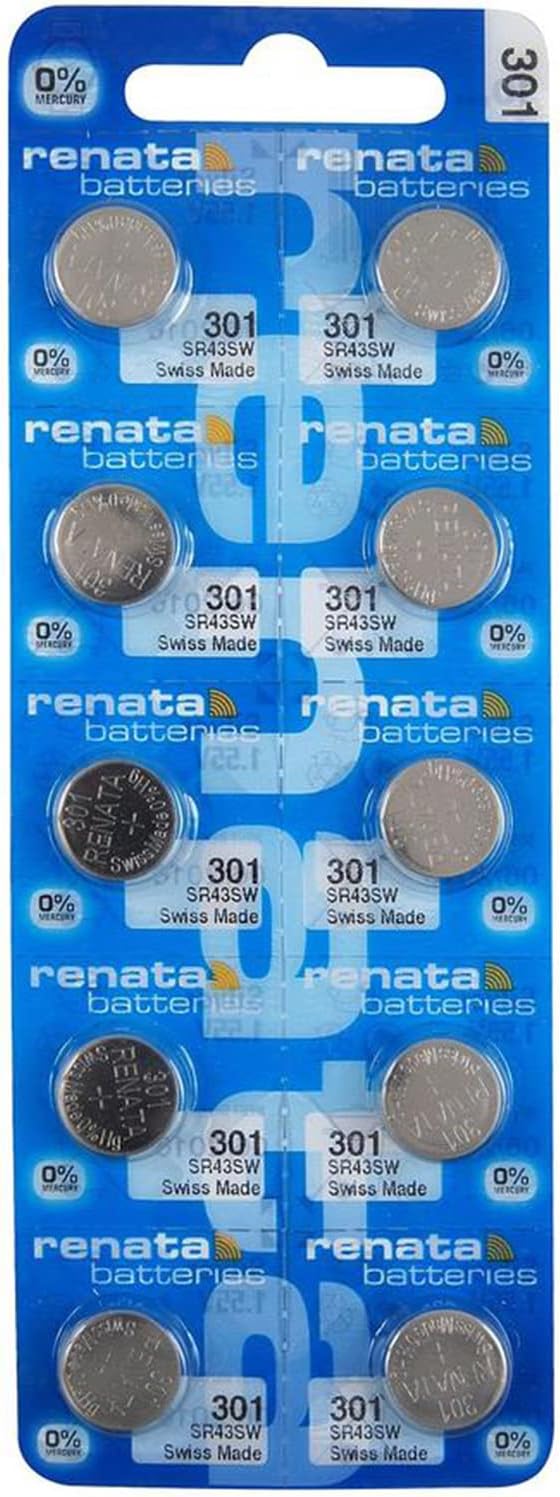 Renata 301 SR43SW Batteries - 1.55V Silver Oxide 301 Watch Battery (10 Count)