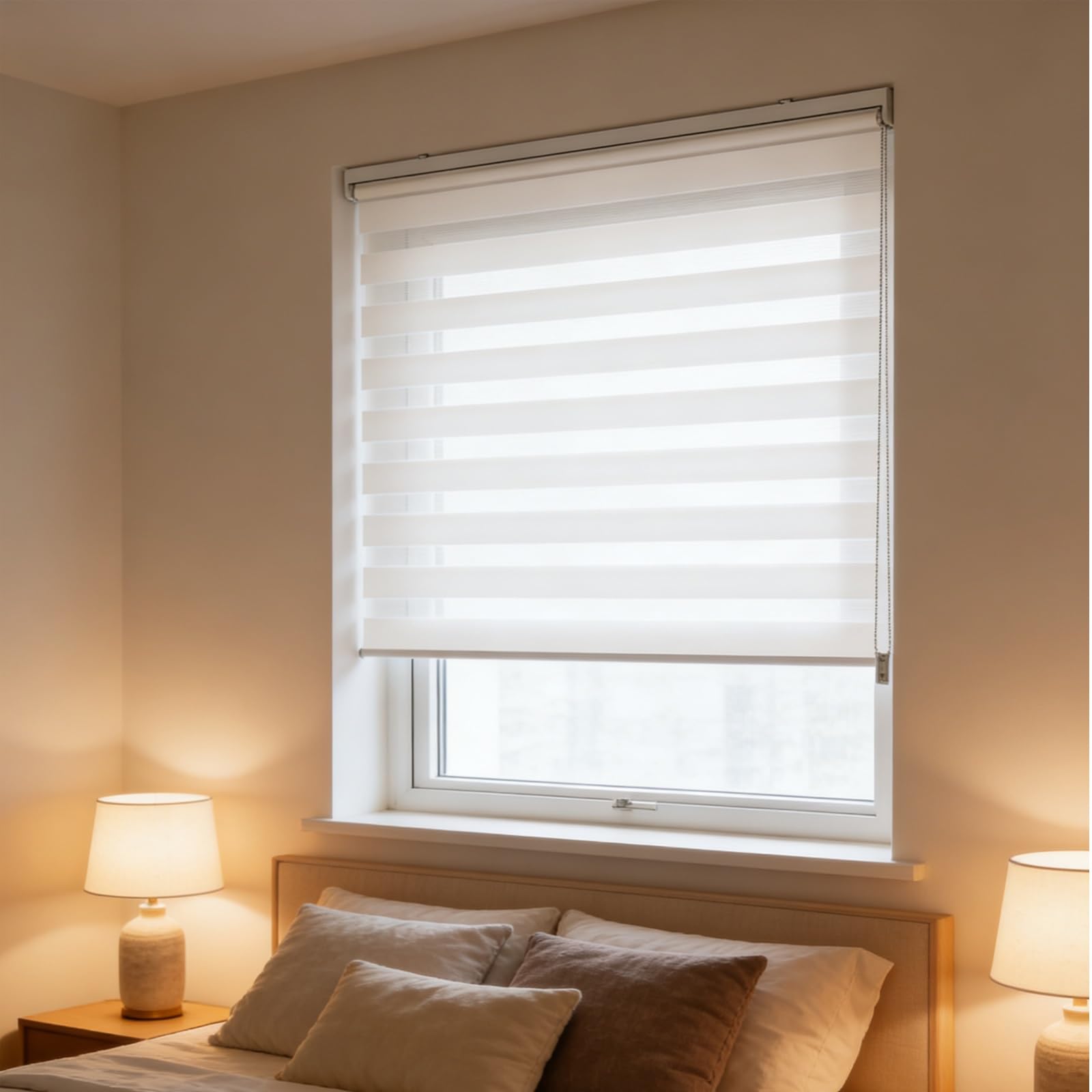 Doppelrollo Klemmfix Ohne Bohren 53 x 145 cm Blickdicht Oder Transparent, Ohne Bohren Möglich, Doppelrollo Wandmontage Sonnenschutzrollo Zebrarollo für Fenster & Türen, Weiß