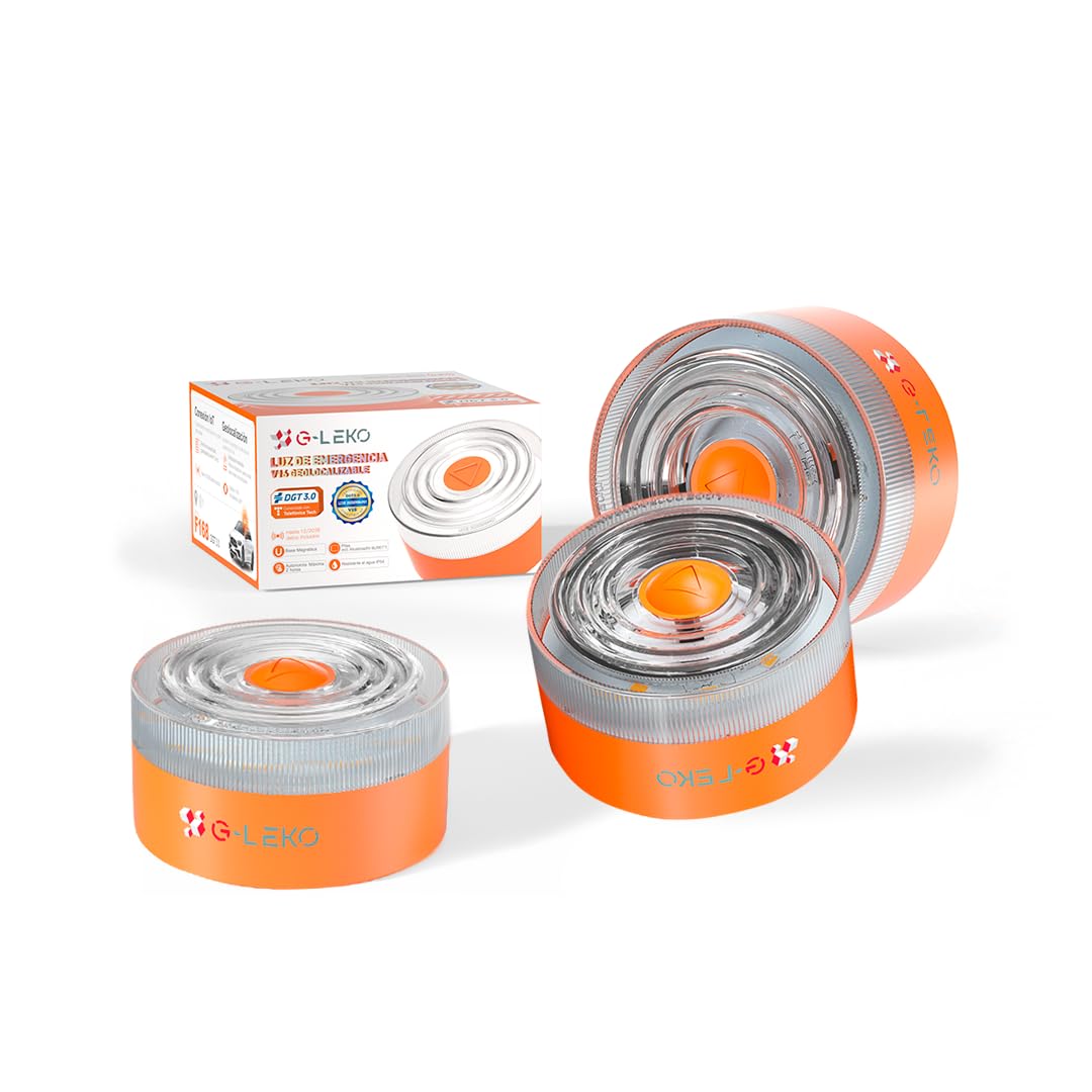 WEIDA Beacon V16 – Geolocalizable Emergency Light | Model F168 | DGT Approved Car Beacon | Magnetic Base, 9V Alkaline Batteries, Max 2 Hours Battery Life | IP54 Water Resistance (PACK 3)