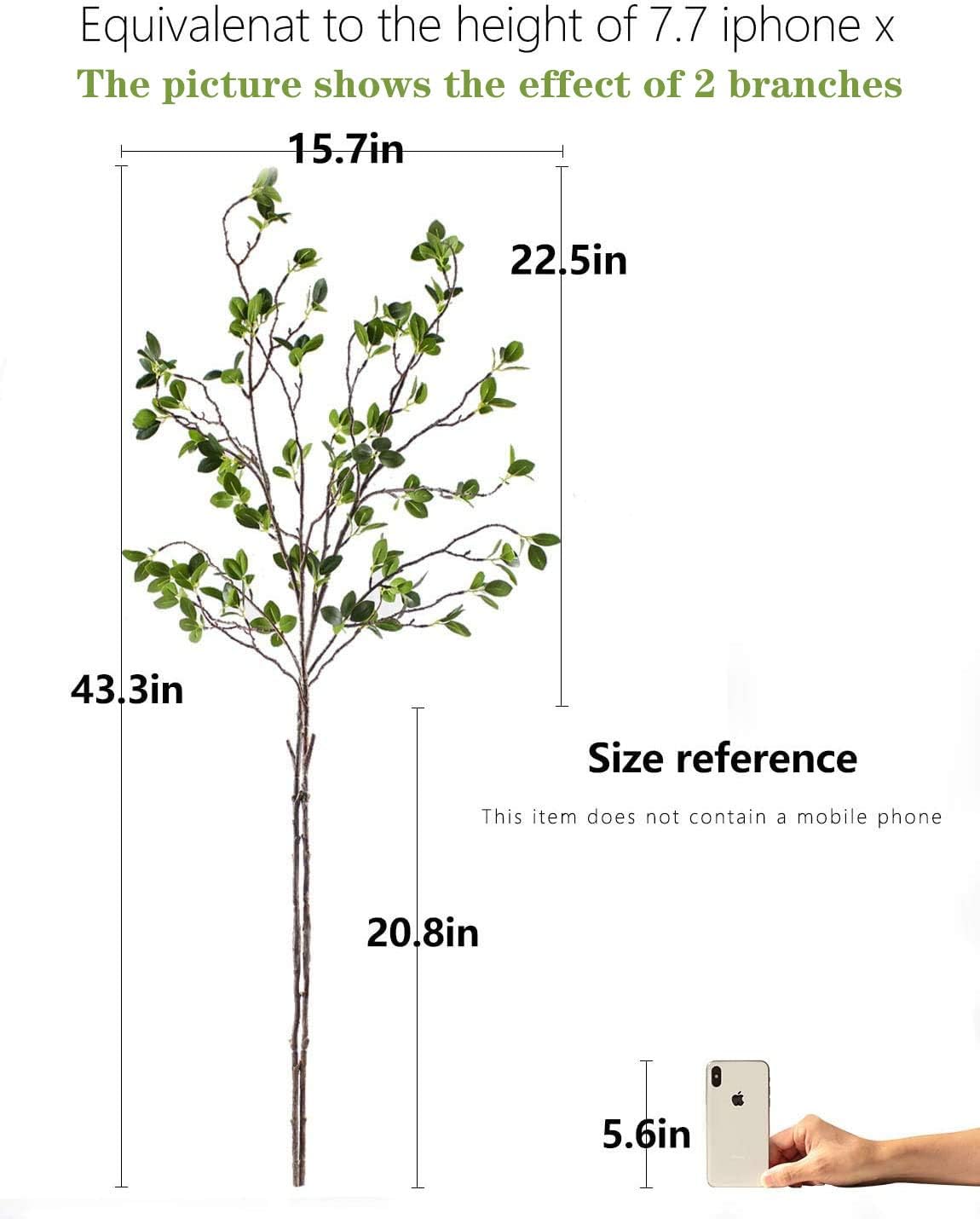 Artificial Plant 43.3 Inch Green Branches Leaf Shop Garden Office Home Decoration (2 pcs) - Image 2