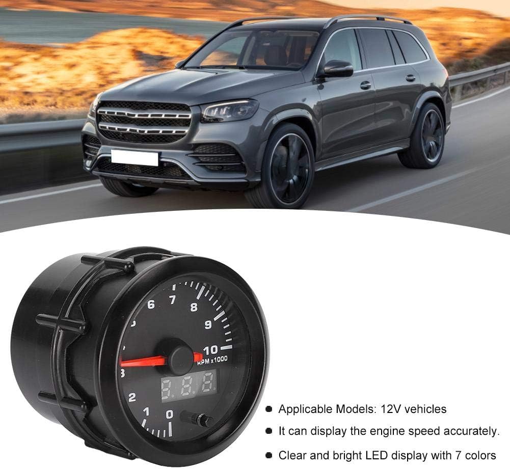 Car Electronic Tachometer, 52mm 2in LED Speedometer Gauge, 7 Colors for 12V Vehicles