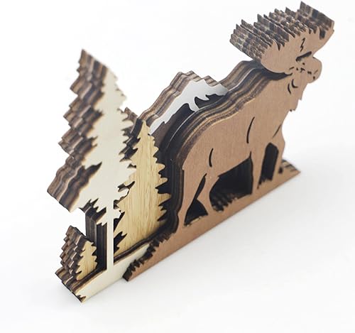 Miniatura 6 de Figuras de alce de madera, decoración de ciervo de madera 3D  Estatuas de madera multicapa de animales del bosque estatuas de ciervos para
