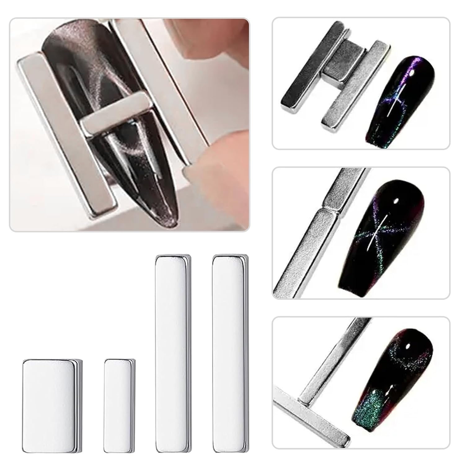 5pcs Cat Eye Magnet for Nails, Super Long Double-head Nail Polish Magnet Pens Magnet Stick 3D Magnetic Wand Cat Eye Gel Polish Nail Art Tool for Home DIY & Salon Nails Accessories