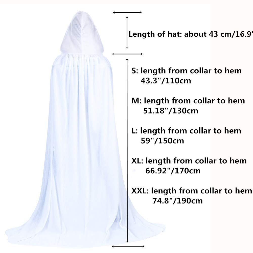 Proumhang White Hooded Cloak Maxi Cape Velvet Adult Costume Grim Reaper Vampire Party Halloween Costumes 190 cm - Image 2