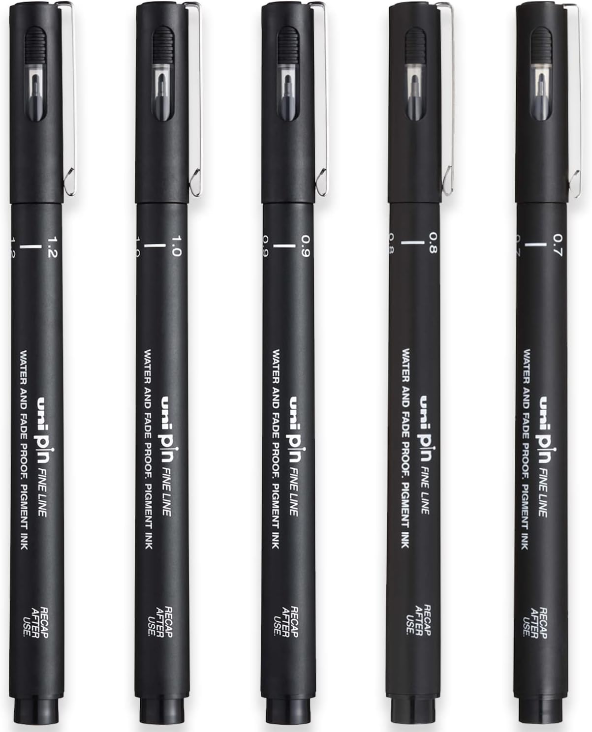 Uni Pin Fineliner Drawing Pen - Broad Set of 5 Grades in Wallet - Black Ink