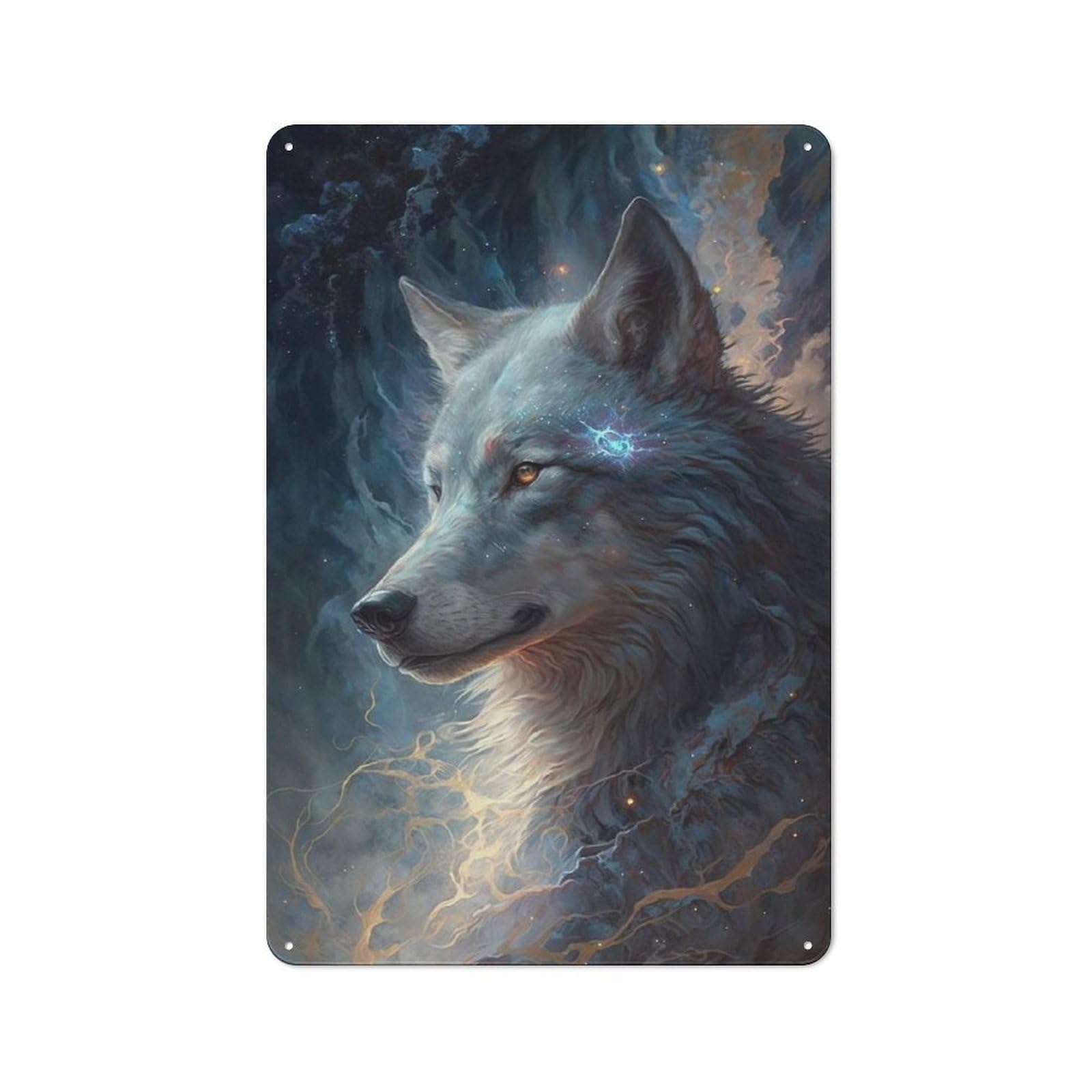 Cosmic Wolf Decorative Metal Plaque 30x20cm, Modern Retro Urban Room Decor for Workspace, Cafe, Hallway Or Garage