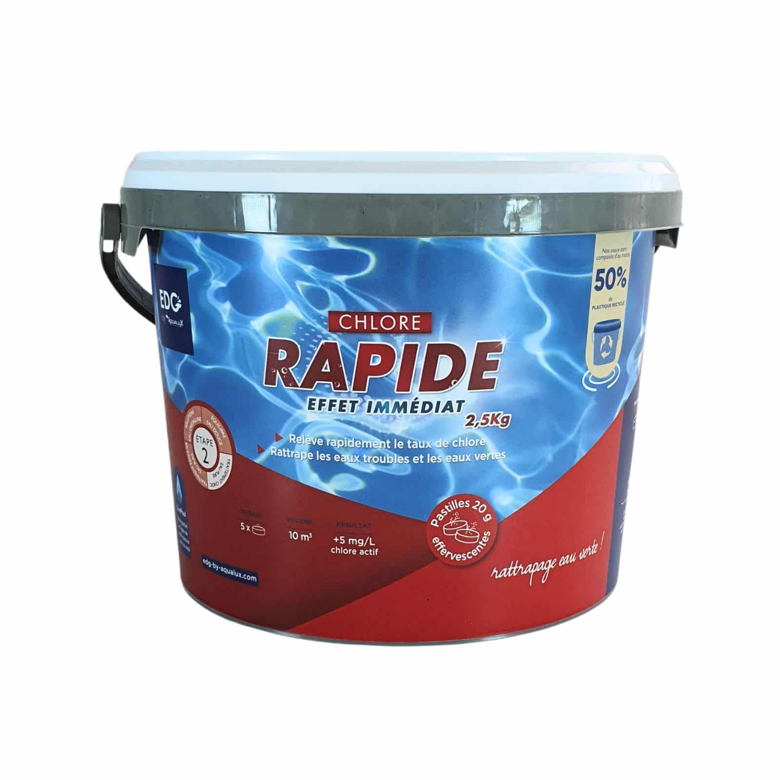 AQUALUX INTERNATIONAL Chlore Rapide Piscine - Pastilles 20g - Seau |5kg - Effet Immédiat - Spécial Rattrapage Eaux Verte