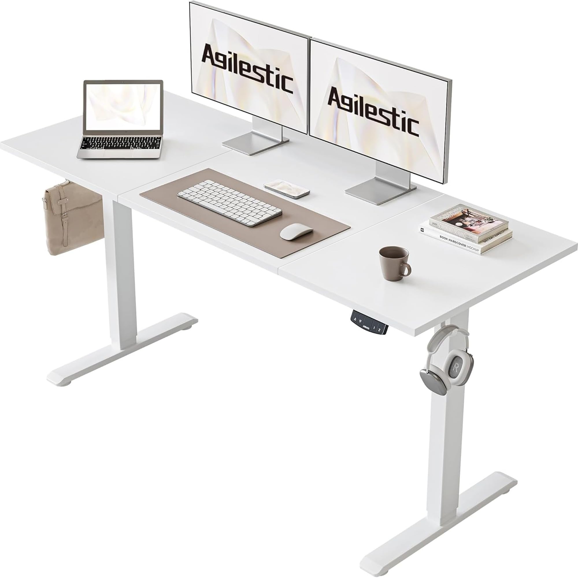 Agilestic Höhenverstellbarer Schreibtisch 140 x 60 cm, Stabiler Schreibtisch Höhenverstellbar Elektrisch mit Memory-Handsteuerung, Ergonomischer Steh-Sitz Tisch Computertisch, Weiß