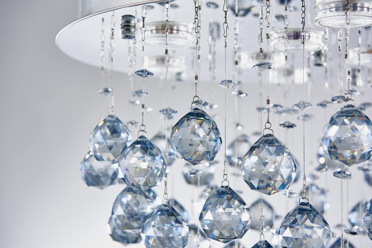 Saint Mossi 9-Lights Modern Chandelier K9 Crystal Light Fixture,Modern Flush Mount Ceiling Light Fixtures Raindrop Chandelier for Dining Room,Living Room, Light Blue Crystal & Chrome Finish