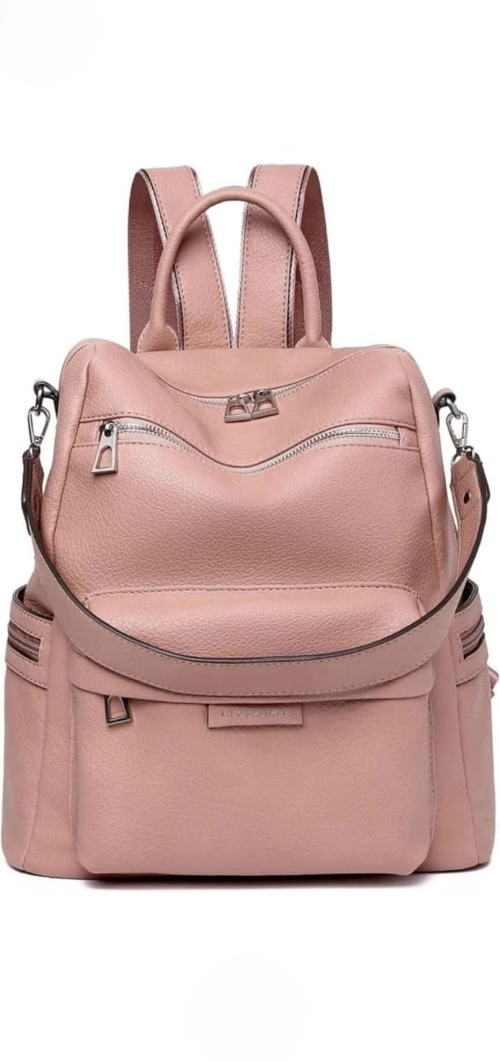 Women's PU Leather Backpack Purse, Pink, 36x33x10 cm-picture-15