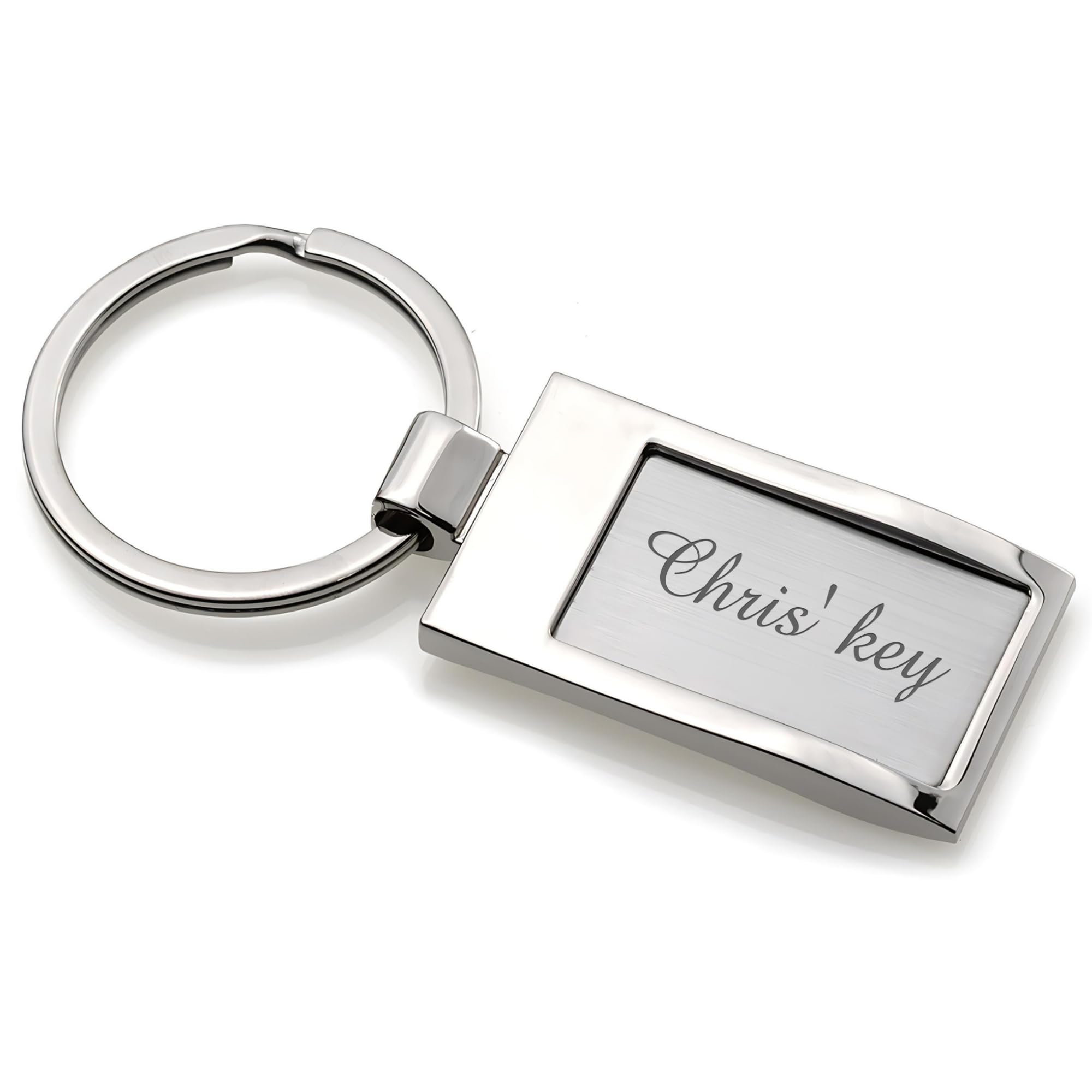 Eio Gifts Unisex Silver Chrome With Matt Personalised Polished Chrome With Matt Engraving Panel Keyrings For Men And Women | Car Key Accessories | Unique Keychains, Tags & Gifts | Ideal For Keys, Bags & Crafts | Matching Sets For Couples