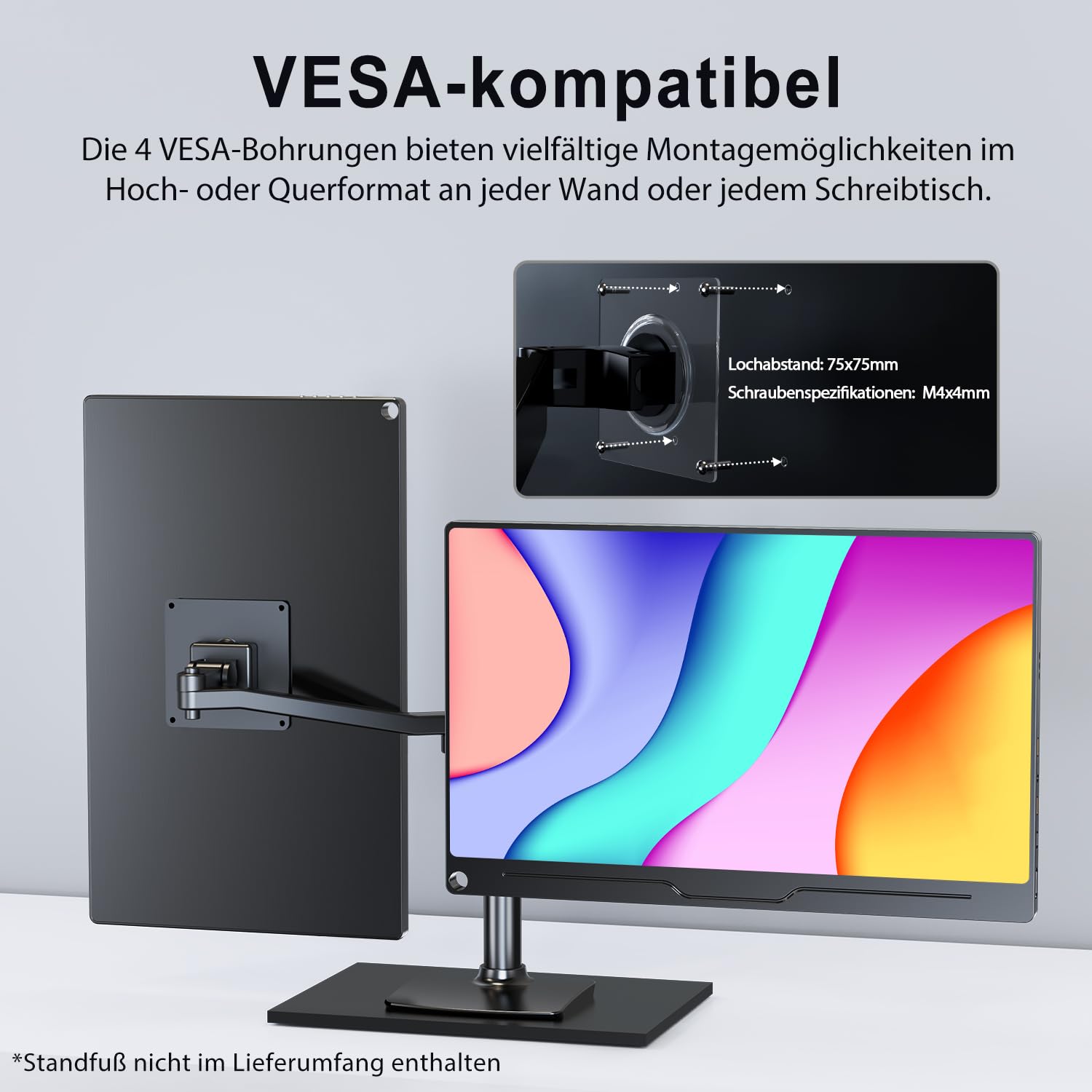 UPERFECT Tragbarer Monitor 15,6 Zoll Full HD IPS 1920x1080 HDMI USB-C VESA Schwarz