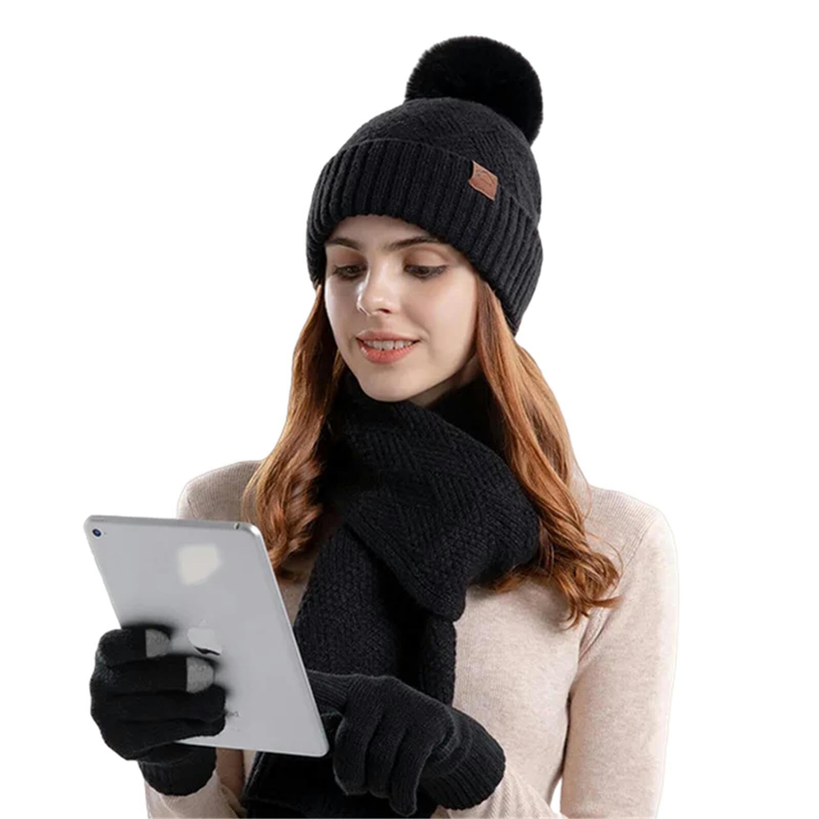 Schal Mütze Handschuh Set Frauen Winter Hält Warme Set Beanie Handschuhe Verdicken Schal 3 Stcs Kaltes Wetter Warmes Set Für Frauen
