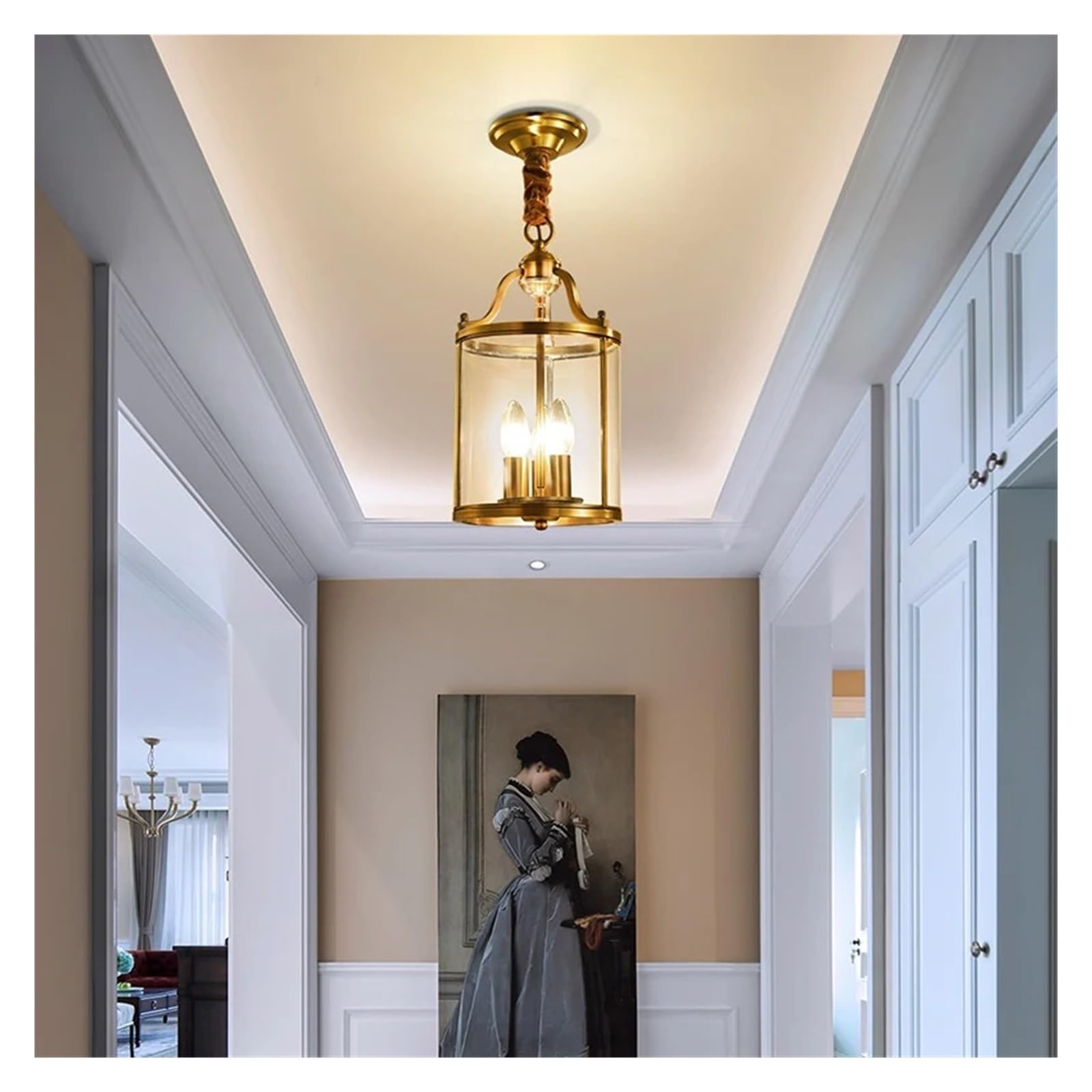 Olskfuh Golden/Light Modern Copper Chandelier European Style Glass Luxury Indoor Pendant For Dining Room Living Room Hotel Aisle,
