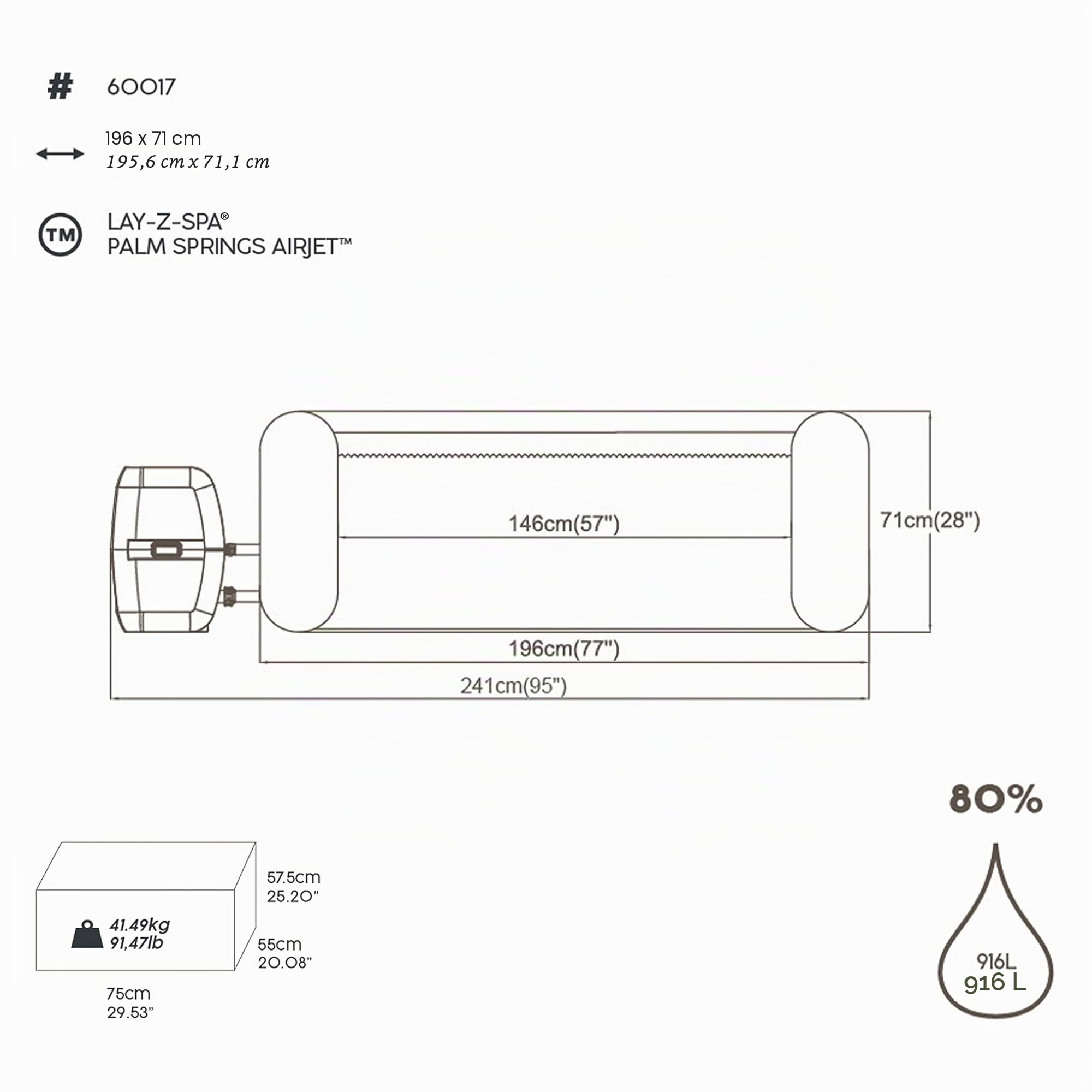 Bestway LAY-Z-SPA® Palm Springs Airjet™ 196 x 71 cm, 4-6 personnes