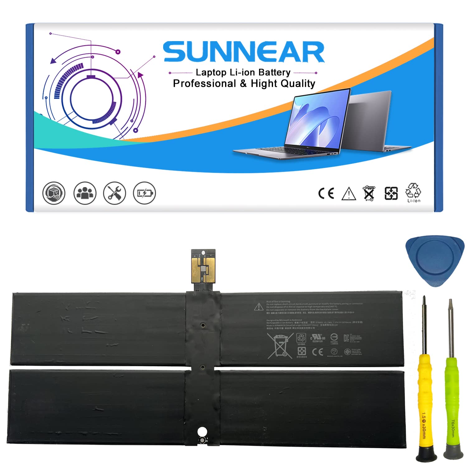New DYNK01 G3HTA036H Battery Replacement for Microsoft Surface Laptop Model 1769 1782, 13.5-Inch KSR-00001 LQN-00004 DAG-00003 7.57V 45.2Wh 5970mAh 4-Cell -Come with Tools