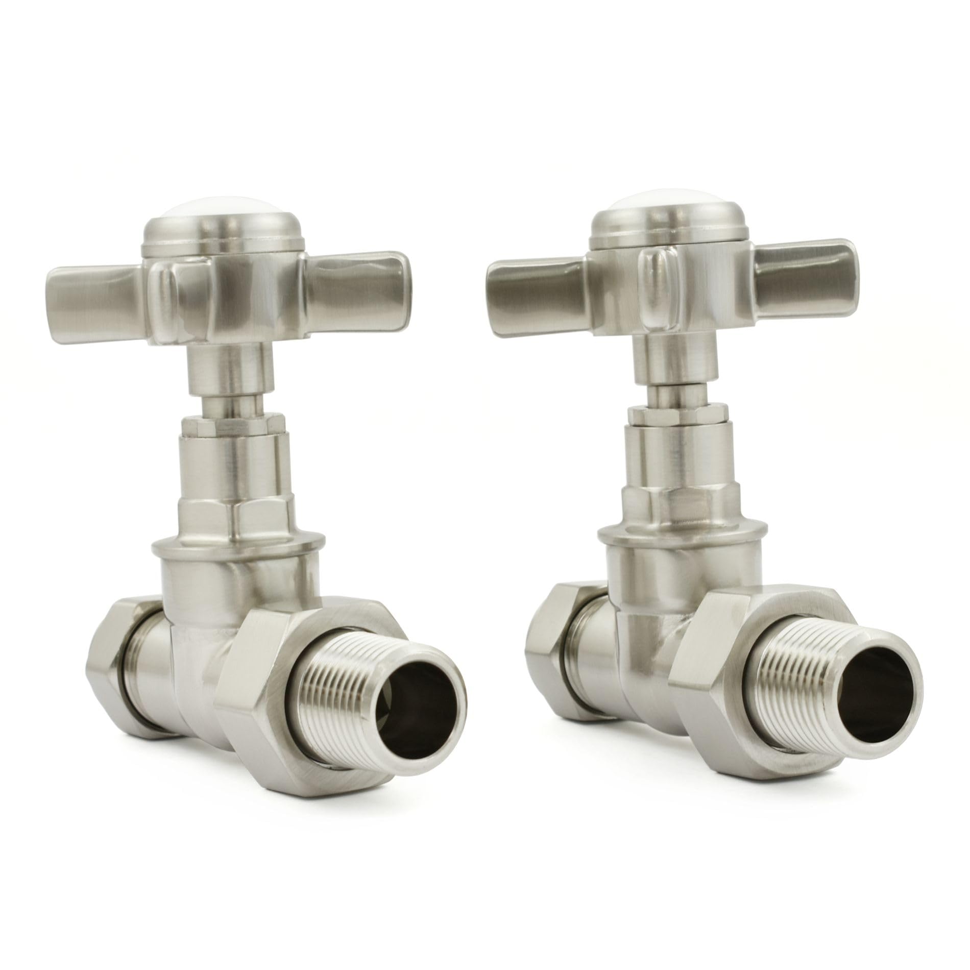 Hot Flow | Bayou Cross-Head Traditional Manual Straight Radiator Valves (Pair) (Satin Nickel)