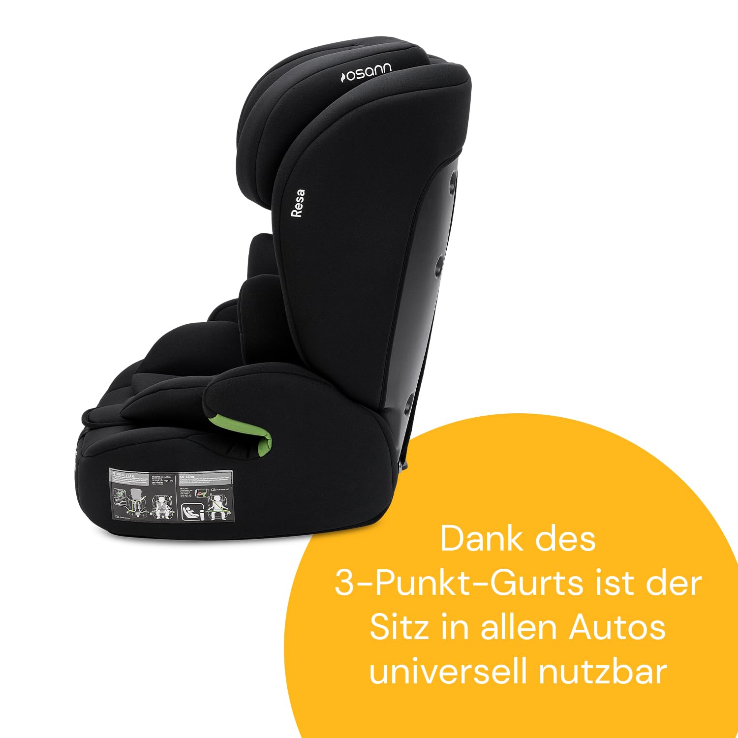 Osann Resa Kindersitz ab 1 Jahr ohne Isofix | Kinderautositz 76-150 cm, mitwachsender Autositz 9-36 kg, Montage mit 3-Punkt-Gurt, höhenverstellbare Kopfstütze