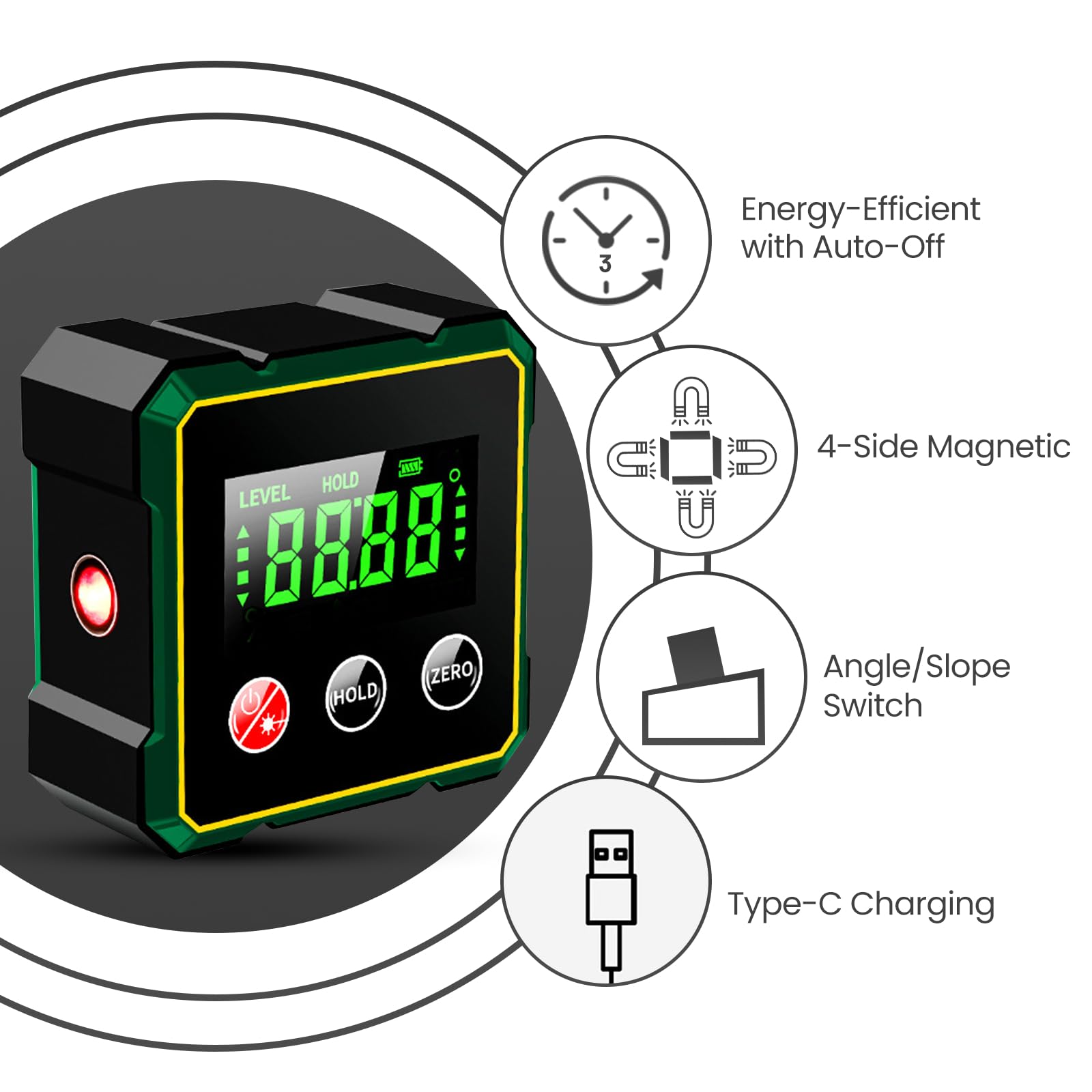 Digital Angle Finder, 4 Side Strong Magnetic Digital Angle Gauge Protractor with Laser - Image 3