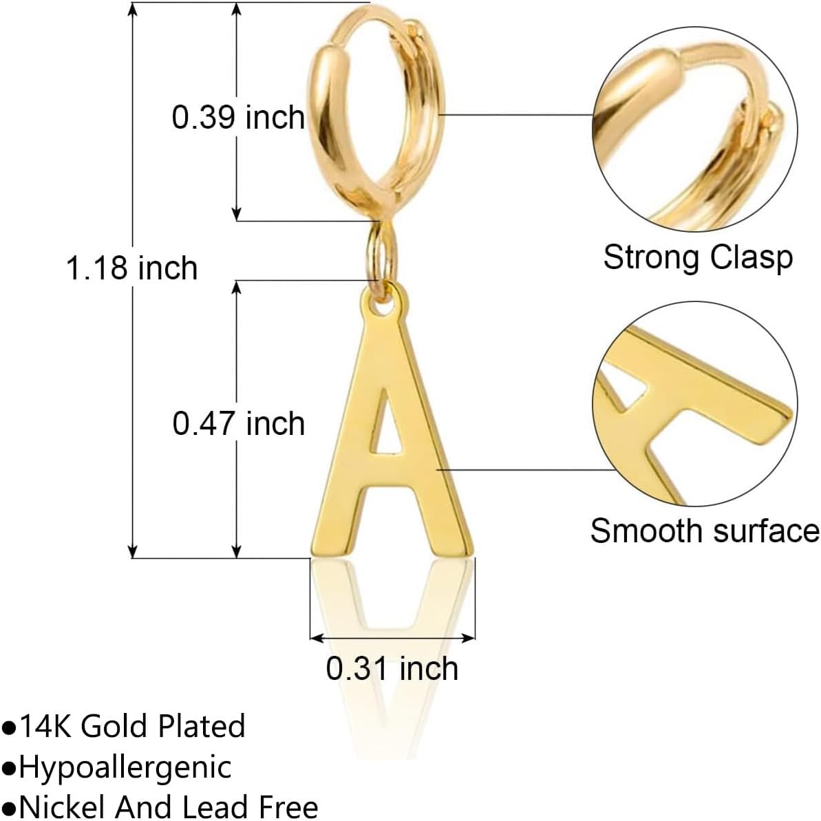 14K Gold Plated Initial Earrings, Dainty Gold Earrings Dangle Hoop Letter Earrings Cute Earrings for Women - Image 5