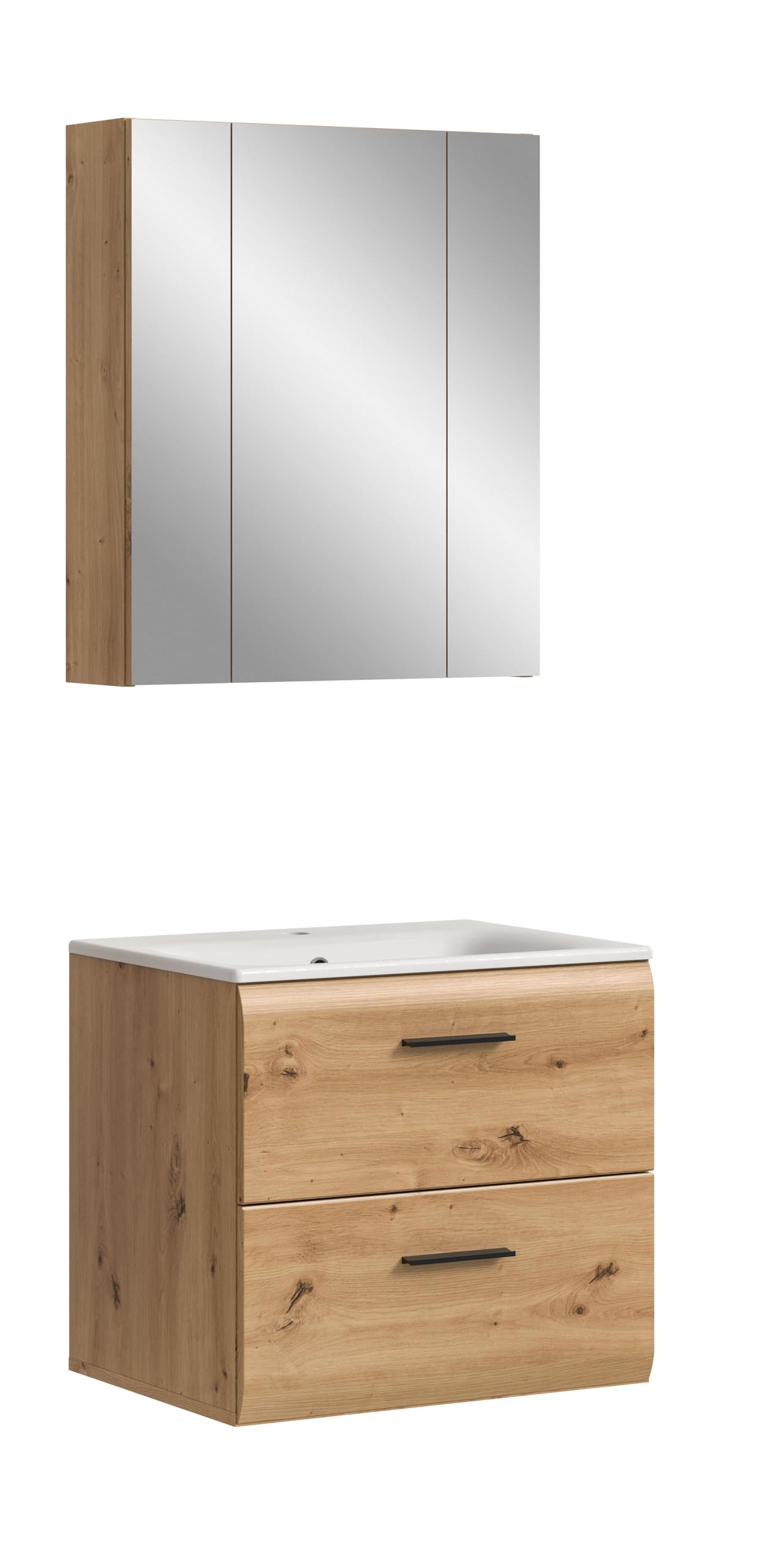 xonox.home – 2 TLG. Badezimmerkombination Ice 60x185x46 cm in Korpus und Front Artisan Oak Nachbildung – Hochwertige Badmöbel-Kombi – modern, pflegeleicht & edel