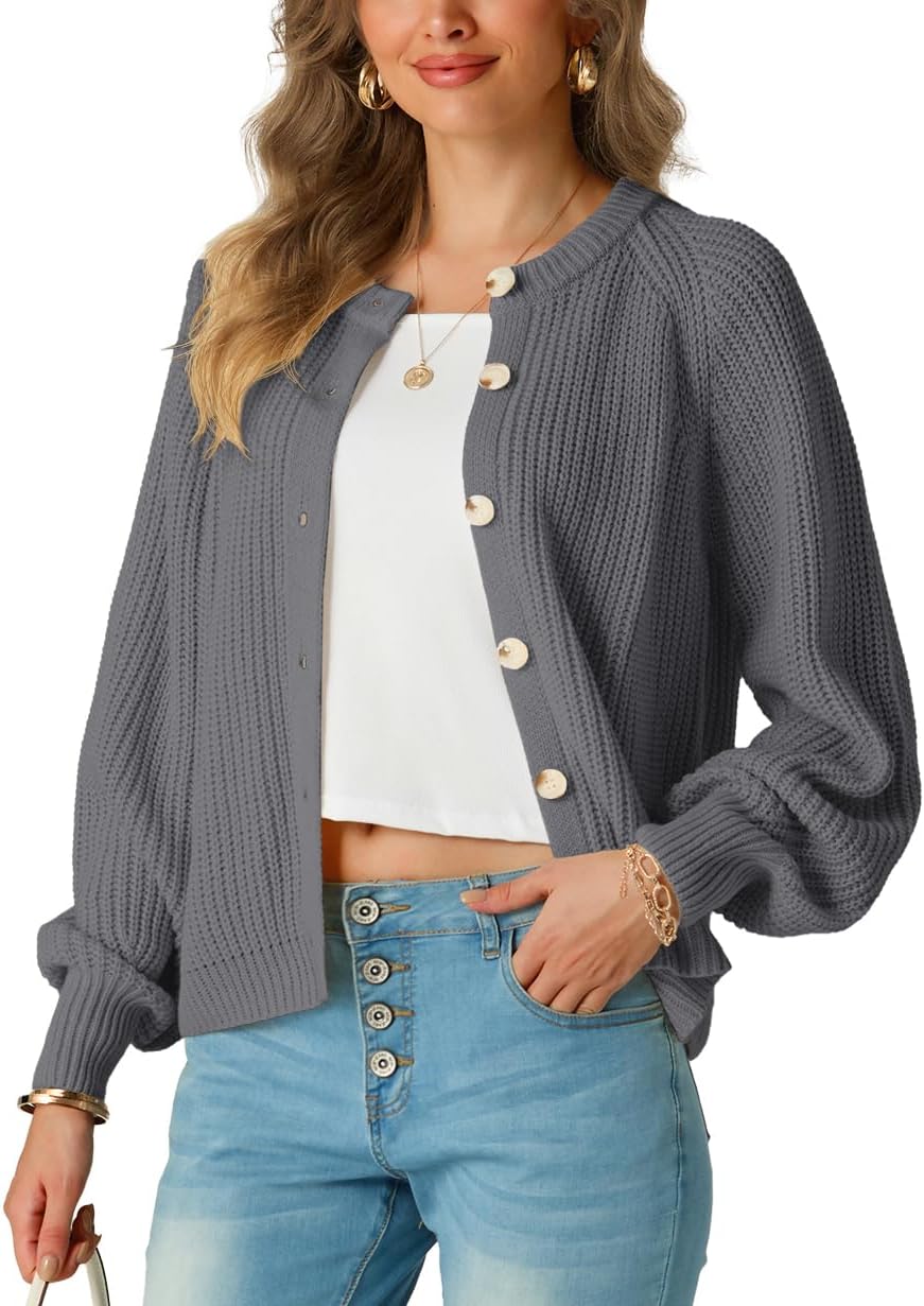 GRECERELLE Women's Chunky Open Front Sweater Long Sleeve Button Knit Short Loose Cardigan Outerwear, S-2XL - Image 3