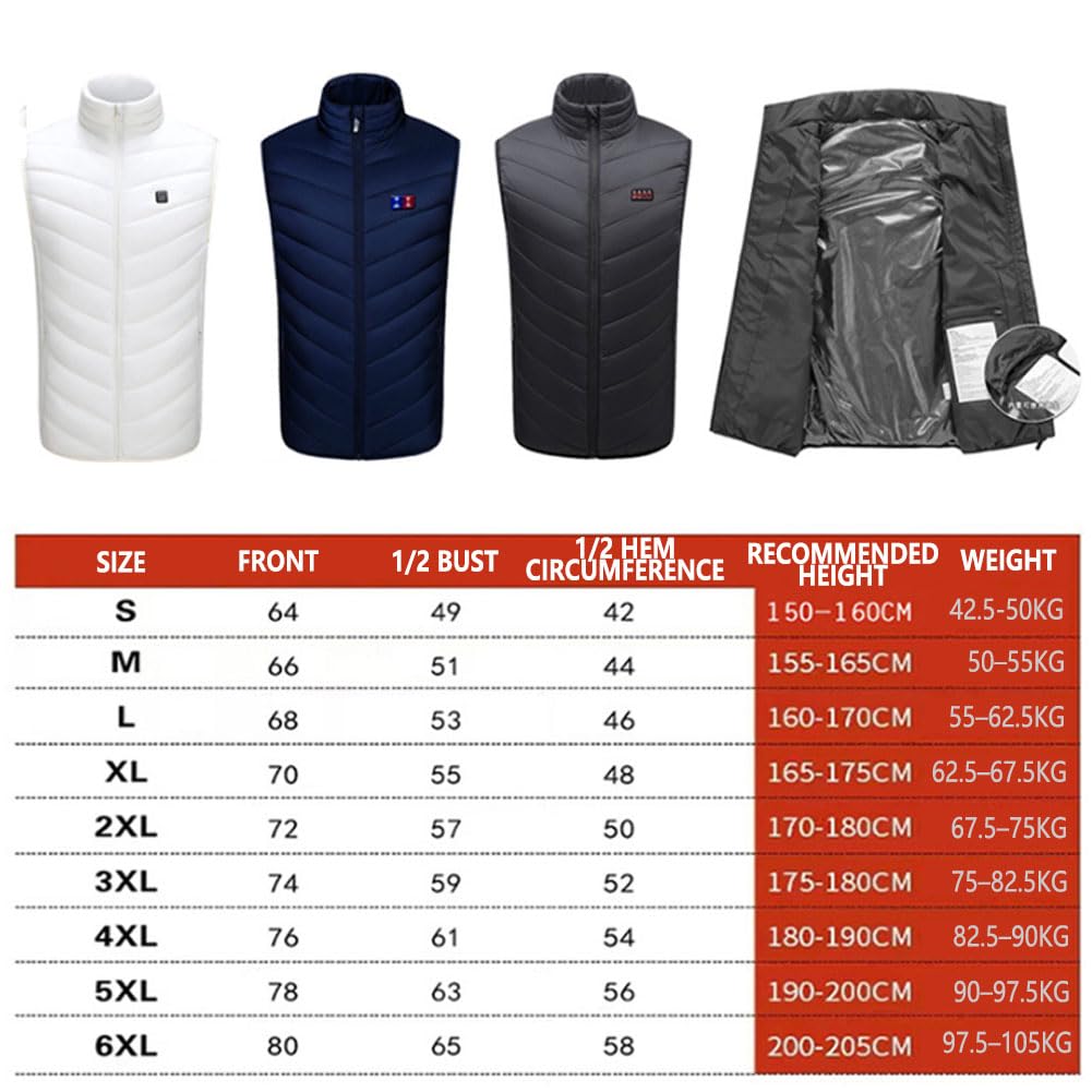 Chaleco Térmico con Calefacción de Fibra de Carbono, Chaleco Eléctrico 3 Niveles de Temp Ajustable Lavable para Hombres y Mujeres para Calor Invernal al Aire Libre 17 Zones Black L