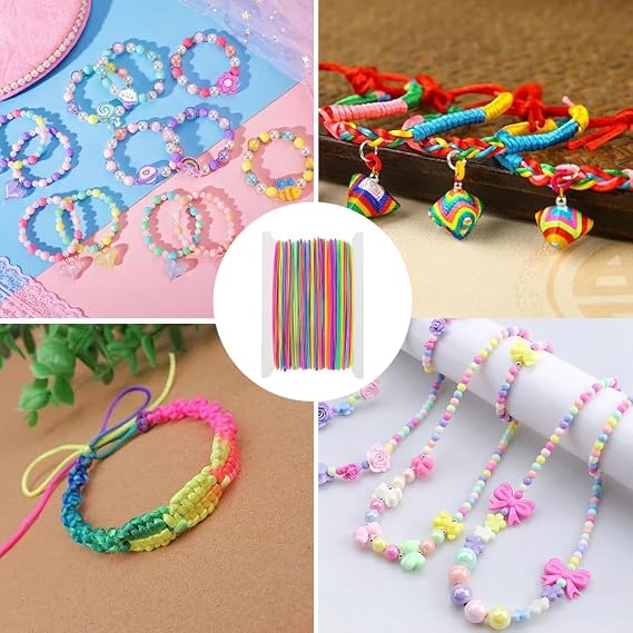 40m Rainbow Elastic Bracelet String, 1mm Nylon Cord for Jewellery Making