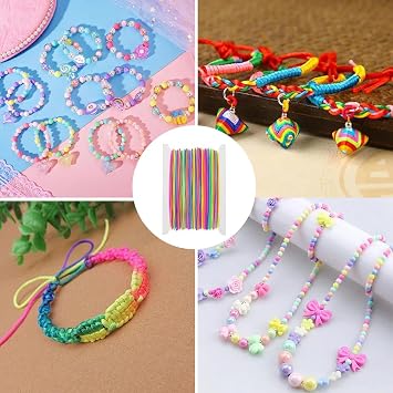 40m Rainbow Elastic Bracelet String, 1mm Nylon Cord for Jewellery Making